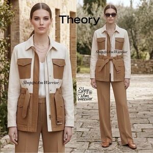 Theory color-block lamb leather & coated canvas belted jacket *shop@iamwarrior